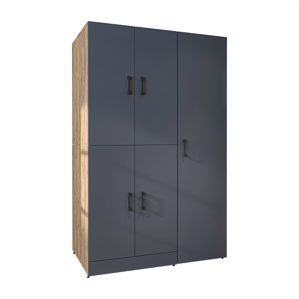 Roomart Waschmaschinenschrank " DORA SET" für Trockner & Waschmaschine, 115 cm breit, in 4 Farben, mit Türen & Ausziehbrett • Weiß • Weiß Eiche • Anthrazit Eiche • Eiche - waschmaschinenschrank, waschmaschinenregal, waschturm, schrank, weiß, waschmaschine