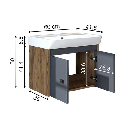 Roomart badmeubelset ADA, 60 cm, met keramische wastafel, in 6 kleuren