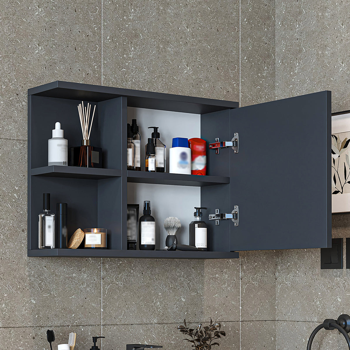 Roomart spiegelkast ADA, 60 cm, met open schap en soft-close-deur, in 4 kleuren