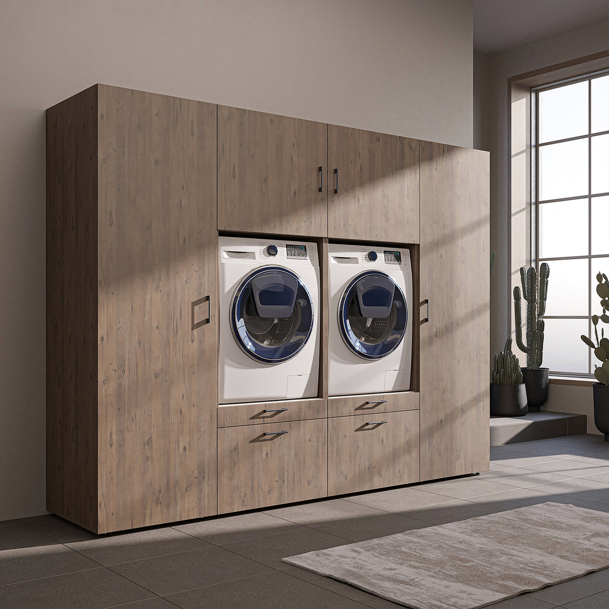 Roomart wandmeubel SERIE II, 254 cm, voor 2 apparaten met 2 hoge kasten, in 3 kleuren