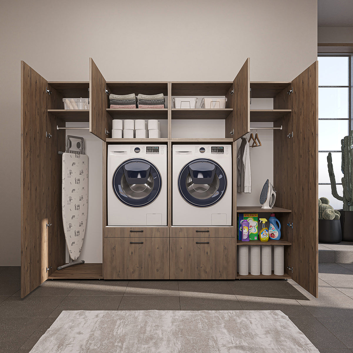 Roomart wandmeubel SERIE II, 254 cm, voor 2 apparaten met 2 hoge kasten, in 3 kleuren