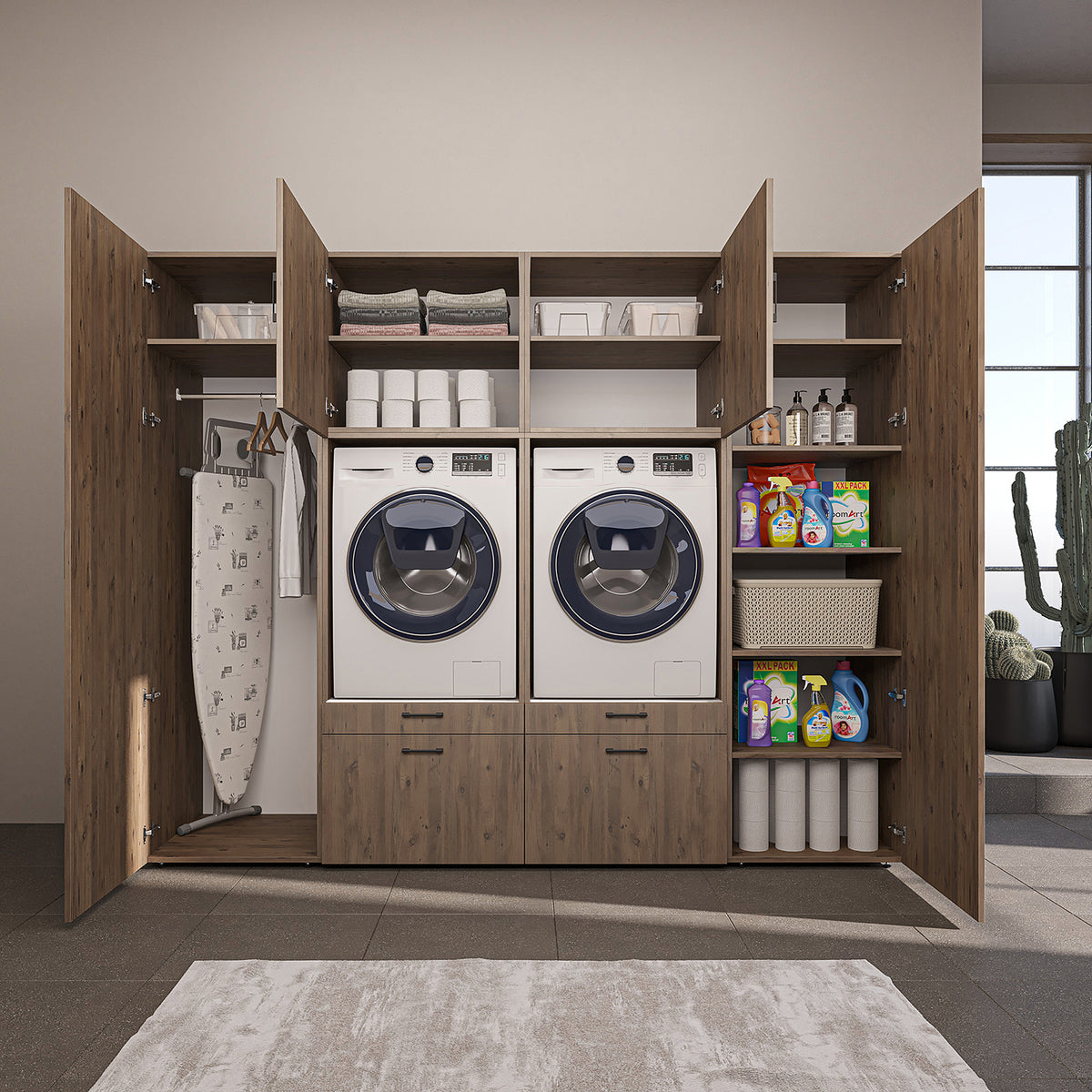 Roomart wandmeubel SERIE II, 254 cm, voor 2 apparaten met 2 hoge kasten, in 3 kleuren
