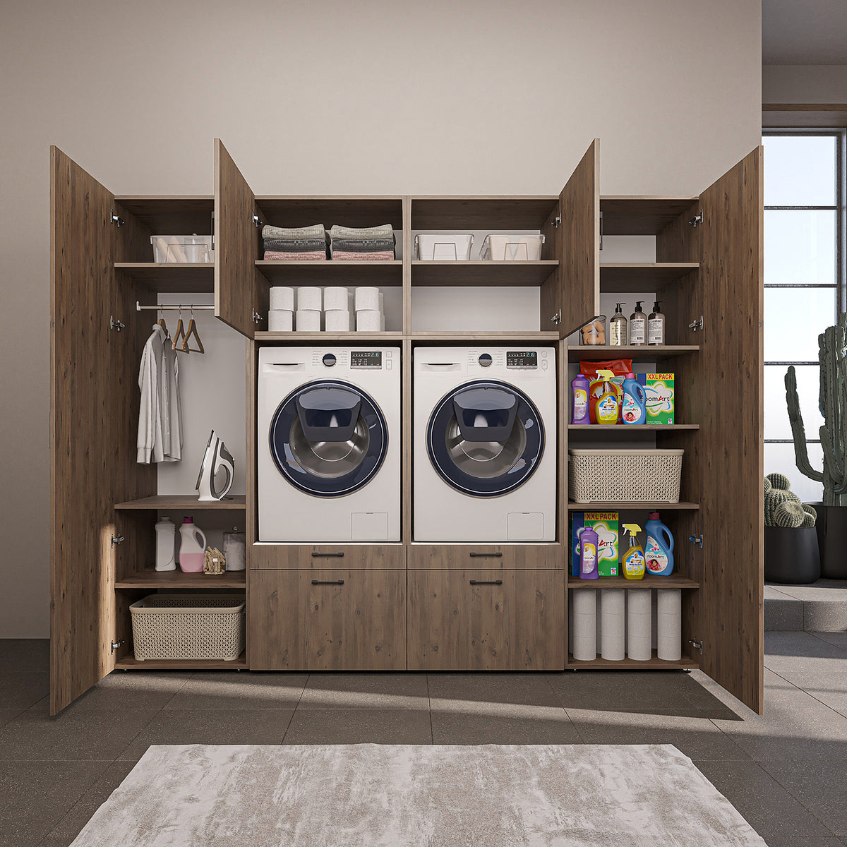 Roomart wandmeubel SERIE II, 254 cm, voor 2 apparaten met 2 hoge kasten, in 3 kleuren