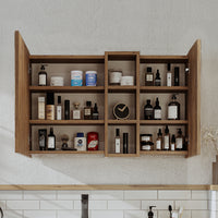 Roomart Badezimmerspiegelschrank "Lotus“ – 65/75/95 cm – in Eiche – moderner Badschrank mit Spiegel -  badezimmerspiegelschrank, mirror, lichtschalter, badspiegelschrank, geringe, tiefe, schiebetür, steckdose, eckspiegelschrank, smarter, badhängeschränkch