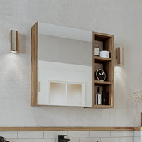 Roomart Badezimmerspiegelschrank "Lotus“ – 65/75/95 cm – in Eiche – moderner Badschrank mit Spiegel -  badezimmerspiegelschrank, mirror, lichtschalter, badspiegelschrank, geringe, tiefe, schiebetür, steckdose, eckspiegelschrank, smarter, badhängeschränkch
