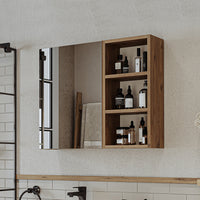 Roomart Badezimmerspiegelschrank "Lotus“ – 65/75/95 cm – in Eiche – moderner Badschrank mit Spiegel -  badezimmerspiegelschrank, mirror, lichtschalter, badspiegelschrank, geringe, tiefe, schiebetür, steckdose, eckspiegelschrank, smarter, badhängeschränkch