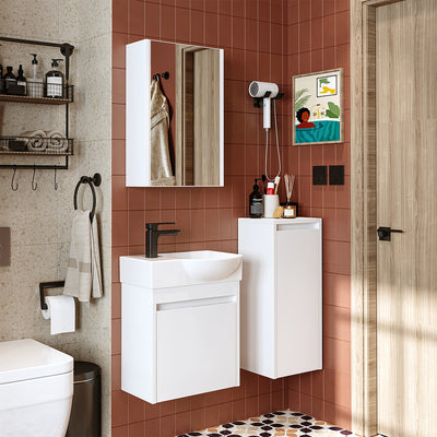 Roomart 4-delige badkamermeubelset LEO, 46 cm, smalle set voor gastentoilet met spiegelkast, in 4 kleuren