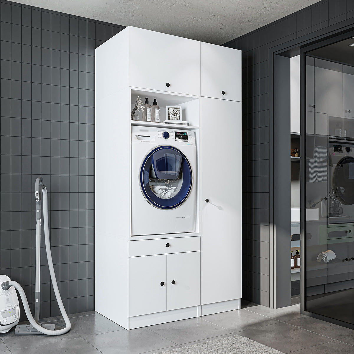 Roomart wasmachinekast SERIE 3, 112 cm, met hoge kast en uittrekbaar blad, in 3 kleuren