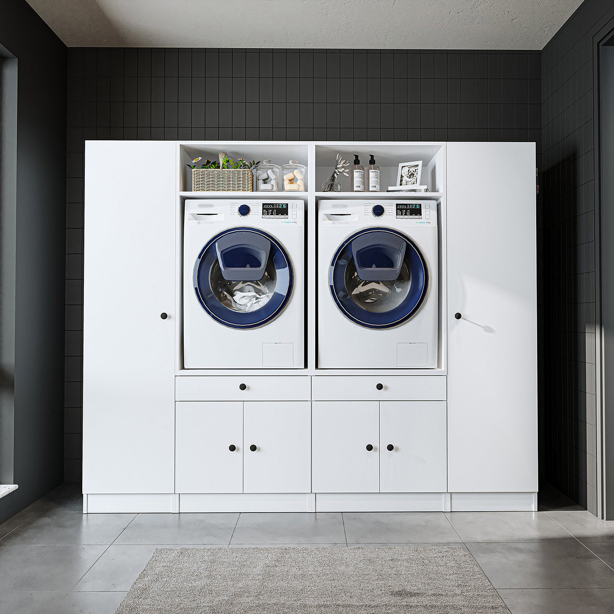 View details for Roomart Waschmaschinenumbauschrank & Schrankwand für Waschküche und Hauswirtschaftsraum – 224 cm breit – mit praktischem Ausziehbrett – erhältlich in Weiß, Eiche oder Schwarz-Eiche Roomart Waschmaschinenumbauschrank & Schrankwand für Wasc