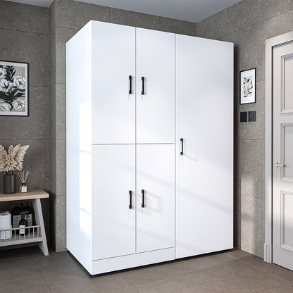 Roomart Waschmaschinenschrank " DORA SET" für Trockner & Waschmaschine, 130 cm breit, in 4 Farben, mit Türen & Ausziehbrett • Weiß • Weiß Eiche • Anthrazit Eiche • Eiche - waschmaschinenschrank, waschmaschinenregal, waschturm, schrank, weiß, waschmaschine