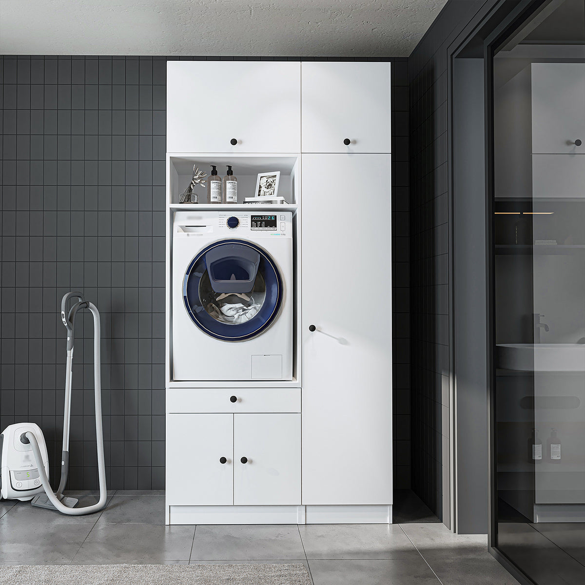 Roomart wasmachinekast SERIE 3, 112 cm, met hoge kast en uittrekbaar blad, in 3 kleuren