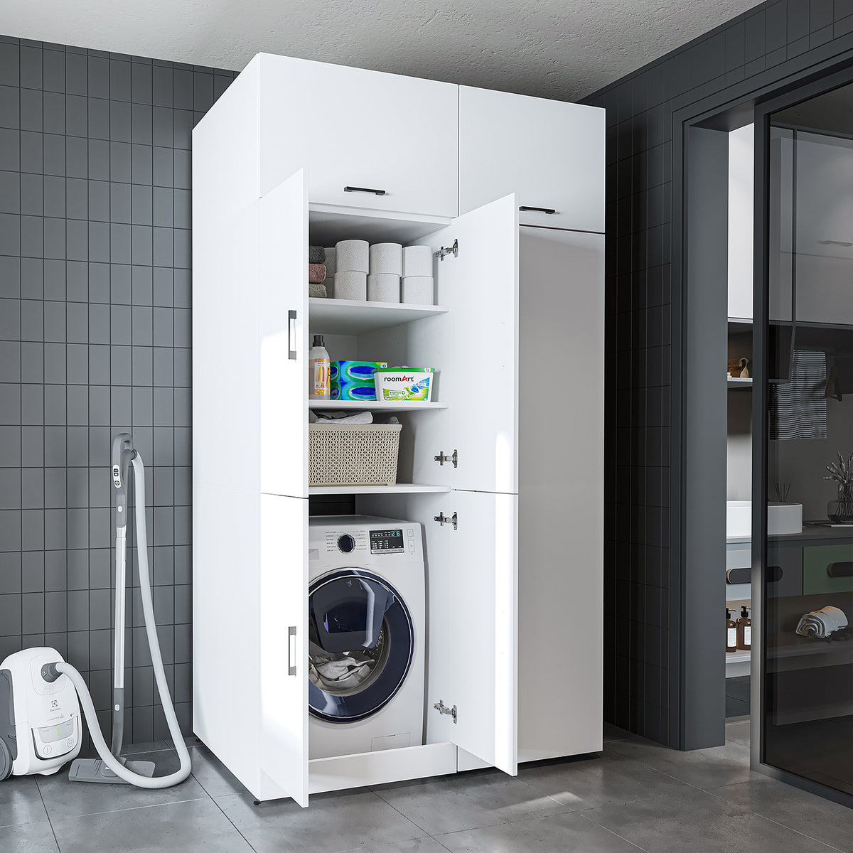 Roomart wasmachinekast DORA-II, 130 cm, voor wasmachine en droger, in 5 kleuren