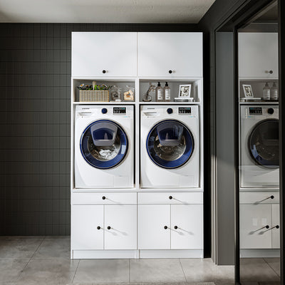 Roomart wasmachinekast SERIE 1, 134 cm, dubbele kast met opzetkast en uittrekplank, in 3 kleuren