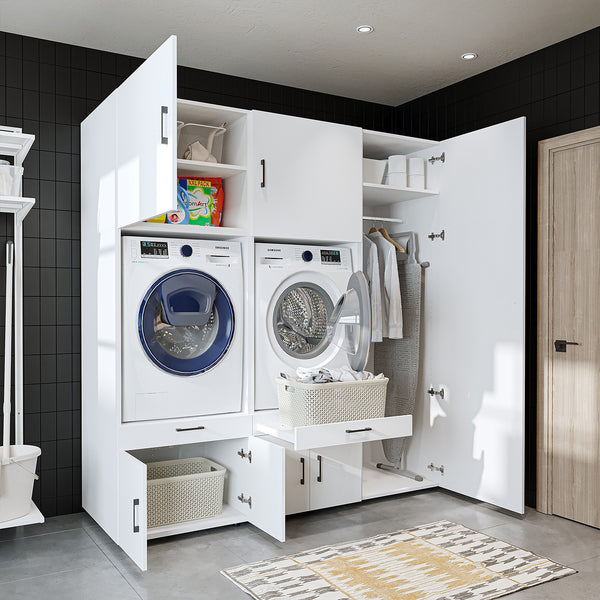 Roomart wasmachinekast SERIE 3, 194 cm, met hoge kast en uittrekplanken, in 3 kleuren