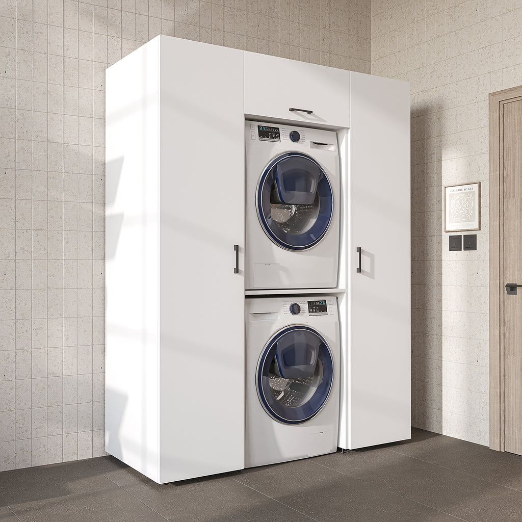Roomart kastenwand DUO-I, 157 cm, met 2 hoge kasten en bovenkast voor wasmachine & droger, in 2 kleuren