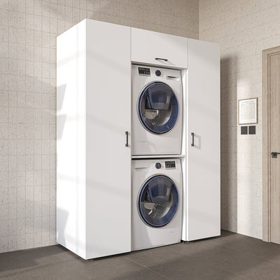 Roomart kastenwand DUO-I, 157 cm, met 2 hoge kasten en bovenkast voor wasmachine & droger, in 2 kleuren
