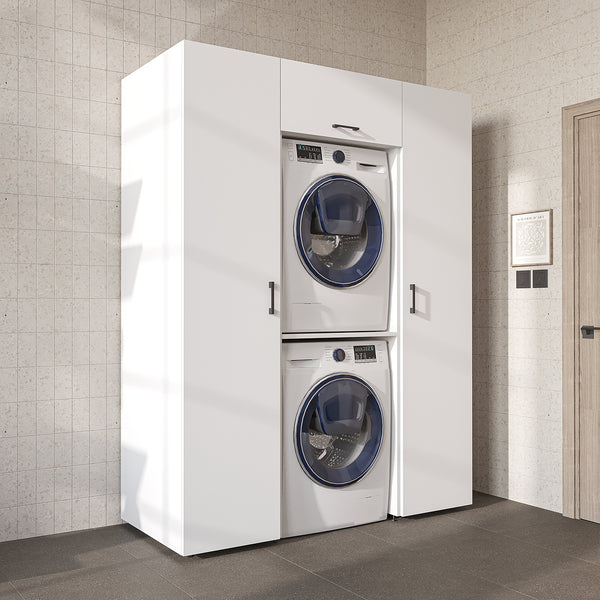 Roomart kastenwand DUO-I, 157 cm, met 2 hoge kasten en bovenkast voor wasmachine & droger, in 2 kleuren
