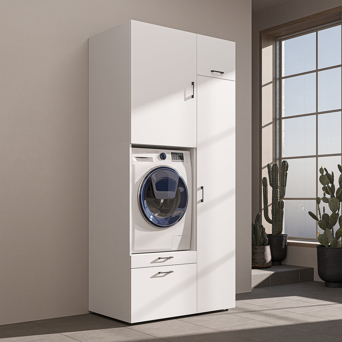 Roomart wasmachinekast SERIE 2, 112 cm, met hoge kast en uittrekplank, in 3 kleuren