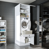 Roomart Waschmaschinenschrank mit Ausziehbrett • Weiß • Eiche • Schwarz eiche - waschmaschinenschrank, waschmaschinenregal, waschturm, schrank, weiß, waschmaschinen, unterschrank, waschmaschine, trockner, haushaltsschrank, schränke, badschrank, hochschran