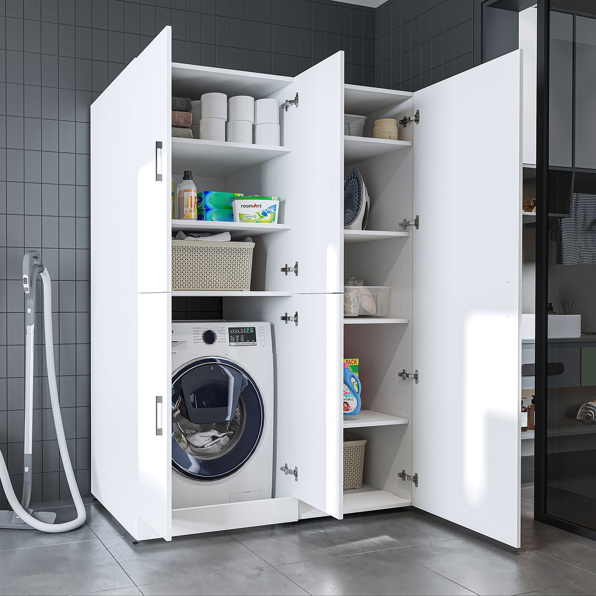 Roomart wasmachinekast DORA-II, 130 cm, voor wasmachine en droger, in 5 kleuren