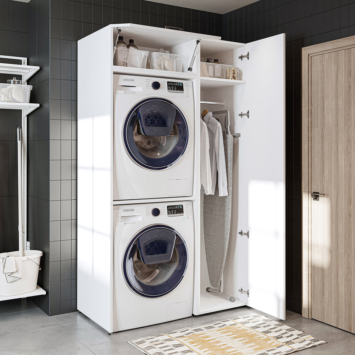 Roomart wasmachinekast DUO-I, 112 cm, voor 2 apparaten met hoge kast, in 2 kleuren