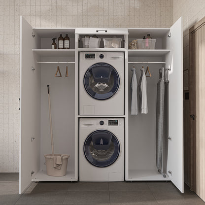Roomart wandmeubel DUO-I, 187 cm, met 2 hoge kasten en bovenkast voor wasmachine & droger, in 2 kleuren