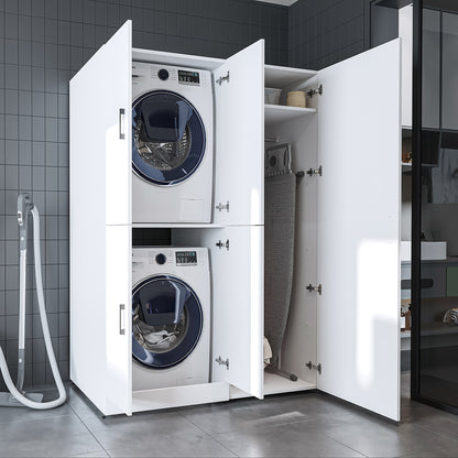 Waschmaschinenschrank DORA-II in Weiß mit Hochschrank und Türen