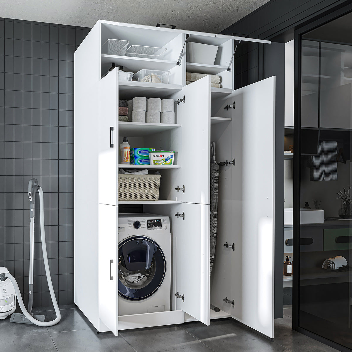 Roomart wasmachinekast DORA-II, 115 cm, voor wasmachine en droger, in 5 kleuren