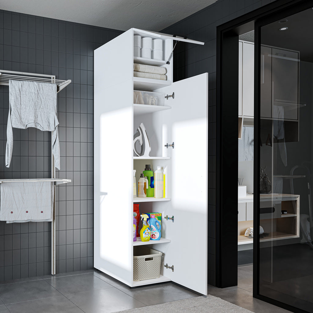 Roomart • DORA Hochschrank 45cm Breit • Weiß • Weiß Eiche • Eiche • Anthracit Eiche - waschmaschinenschrank, waschmaschinenregal, waschturm, schrank, weiß, waschmaschinen, unterschrank, waschmaschine, trockner, haushaltsschrank, schränke, badschrank, hoch
