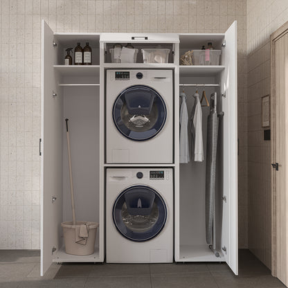 Roomart kastenwand DUO-I, 157 cm, met 2 hoge kasten en bovenkast voor wasmachine & droger, in 2 kleuren