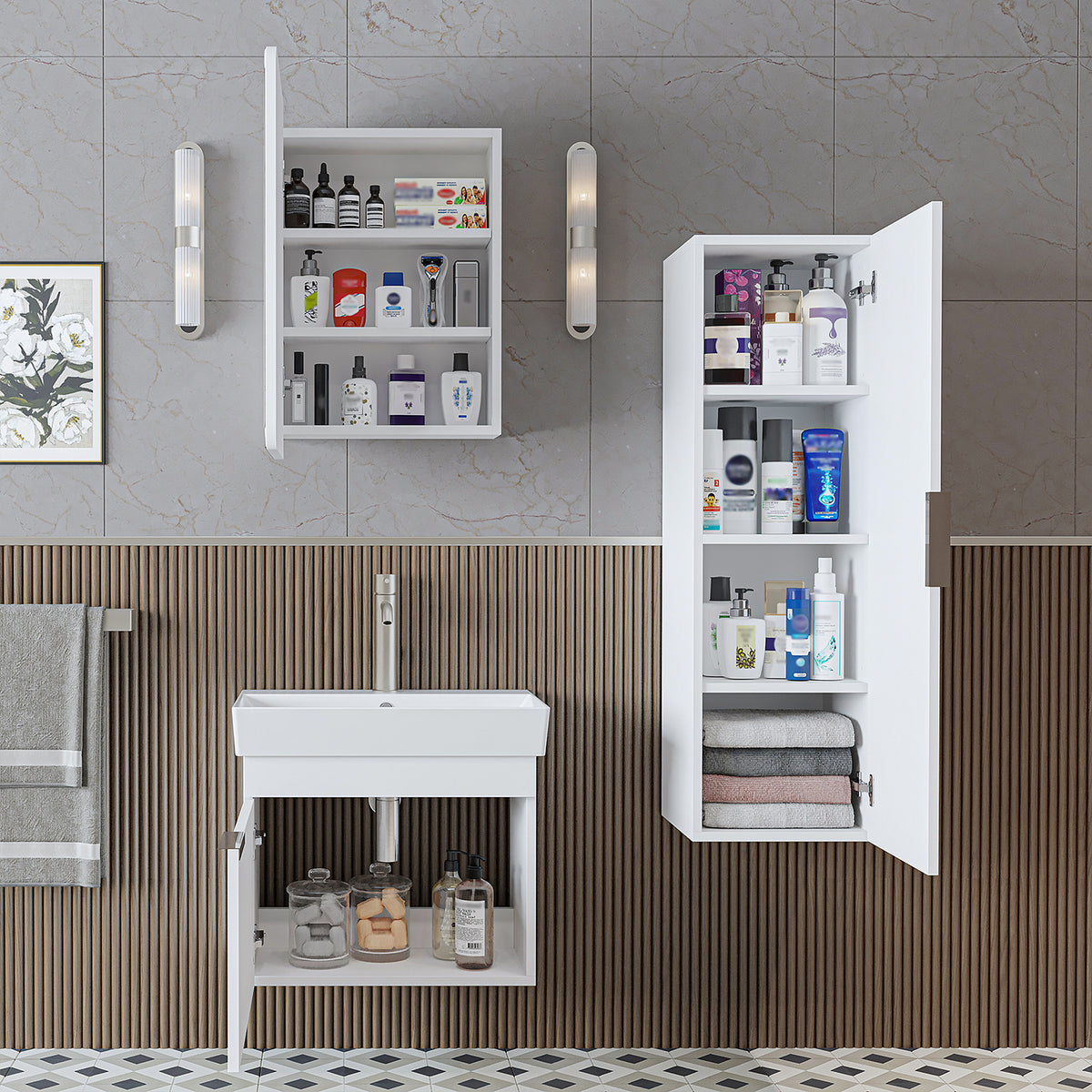 Roomart badkamermeubelset LYCIA 60 cm, 4-delig met spiegelkast en kolomkast, in 4 kleuren