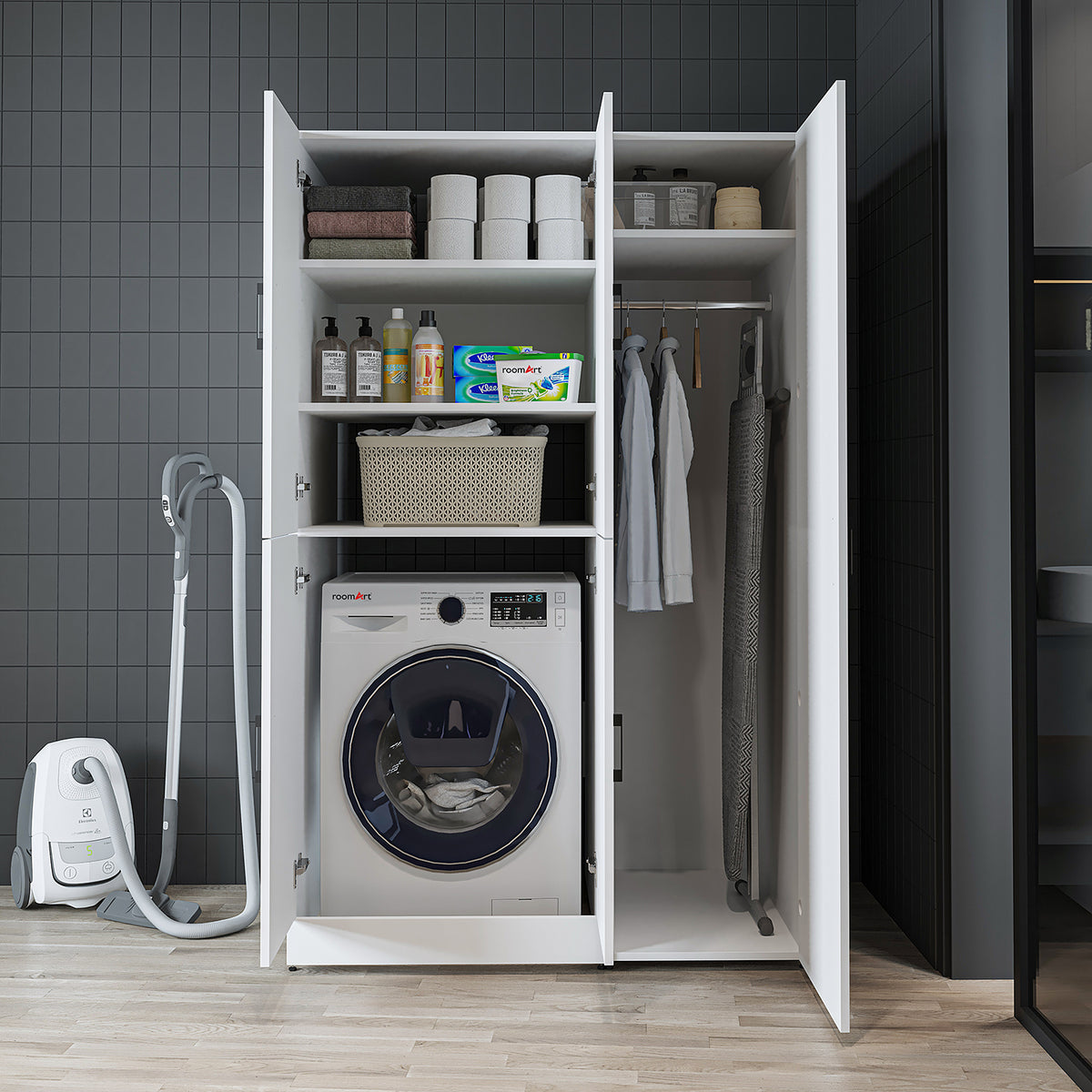 Roomart wasmachinekast DORA-II, 115 cm, voor wasmachine en droger, in 5 kleuren