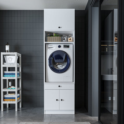 Roomart wasmachinekast SERIE 1 – 65 cm breed met uittrekbare plank, wasmachine-ombouwkast voor bijkeuken & badkamer – Wit, Eiken, Zwart-Eiken