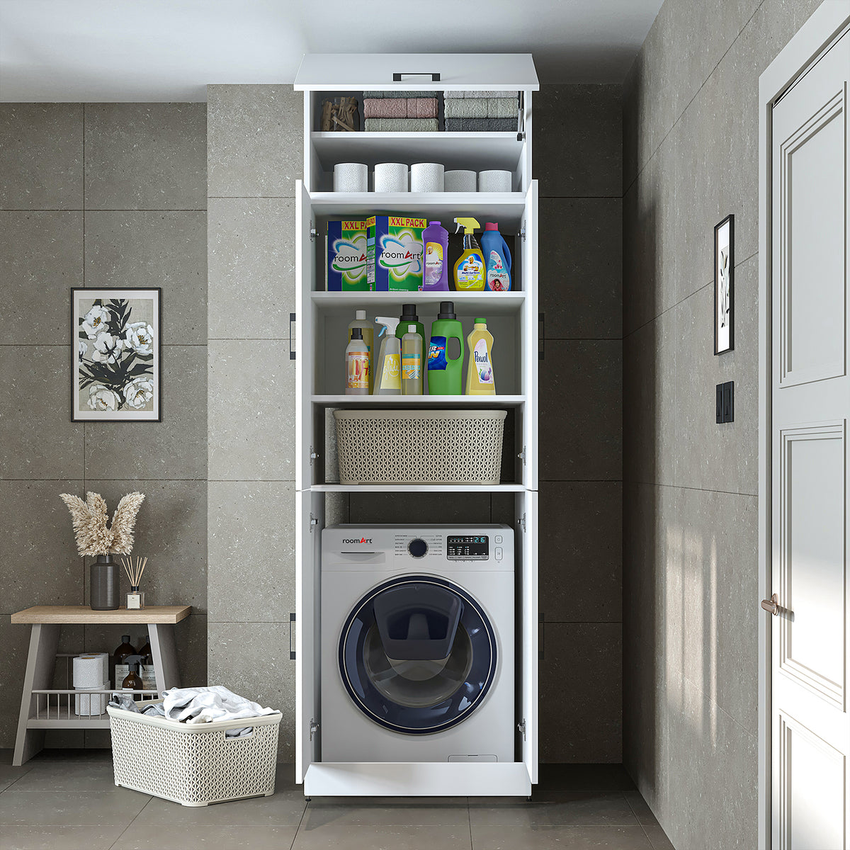Roomart wasmachinekast DORA-II, 70 cm, voor wasmachine en droger, in 5 kleuren
