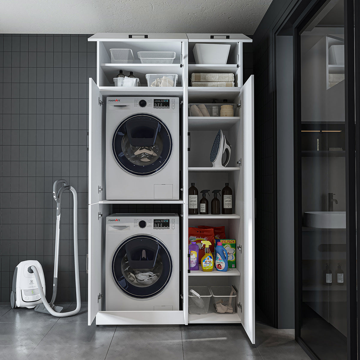 Roomart wasmachinekast DORA-II, 115 cm, voor wasmachine en droger, in 5 kleuren