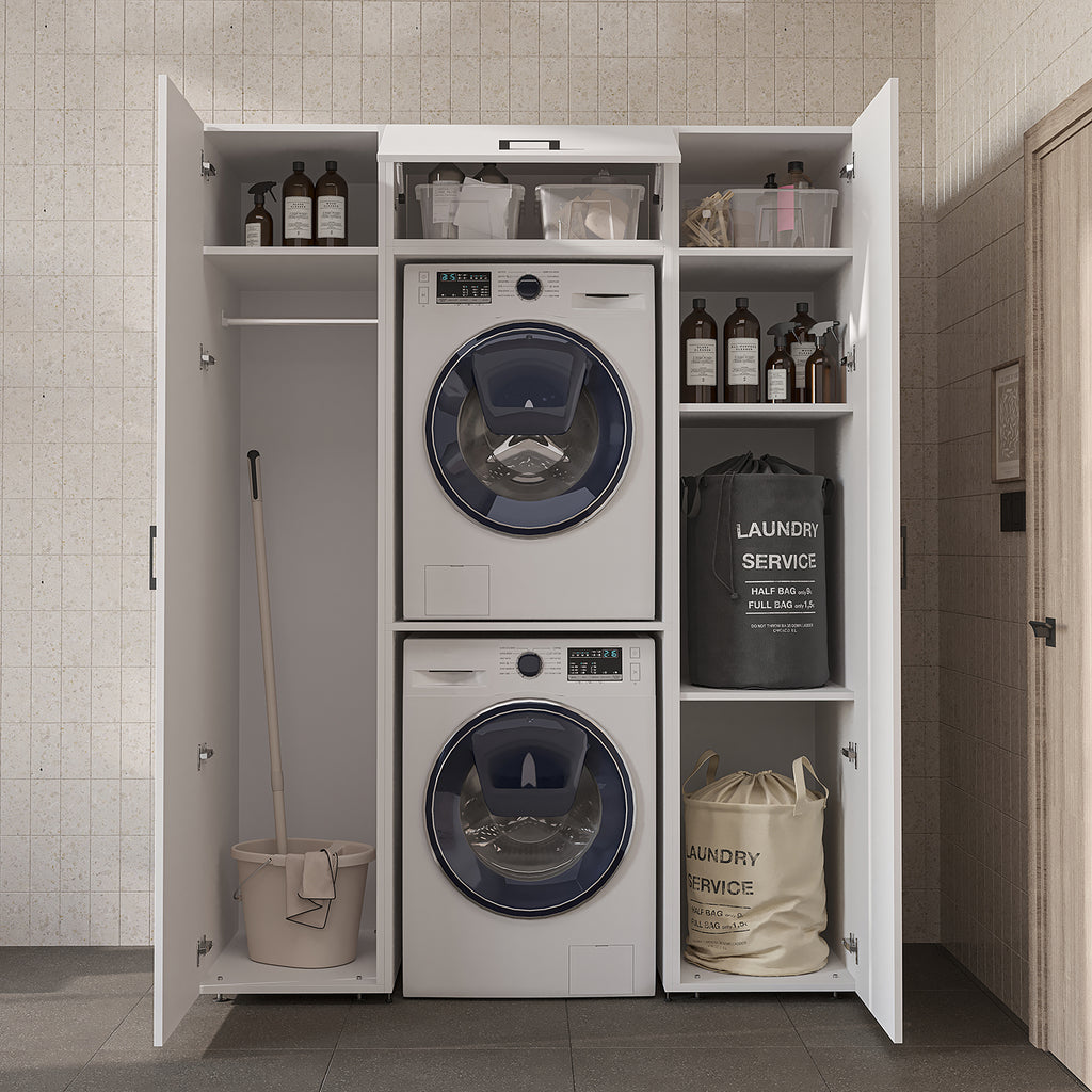 Roomart kastenwand DUO-I, 157 cm, met 2 hoge kasten en bovenkast voor wasmachine & droger, in 2 kleuren