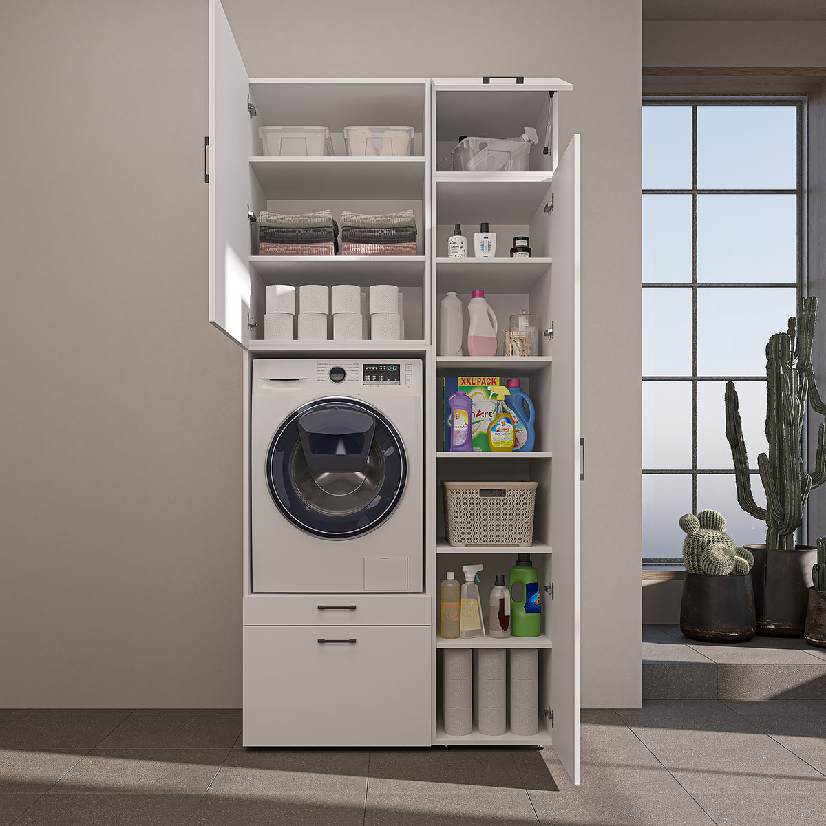 Roomart wasmachinekast SERIE 2, 112 cm, met hoge kast en uittrekplank, in 3 kleuren