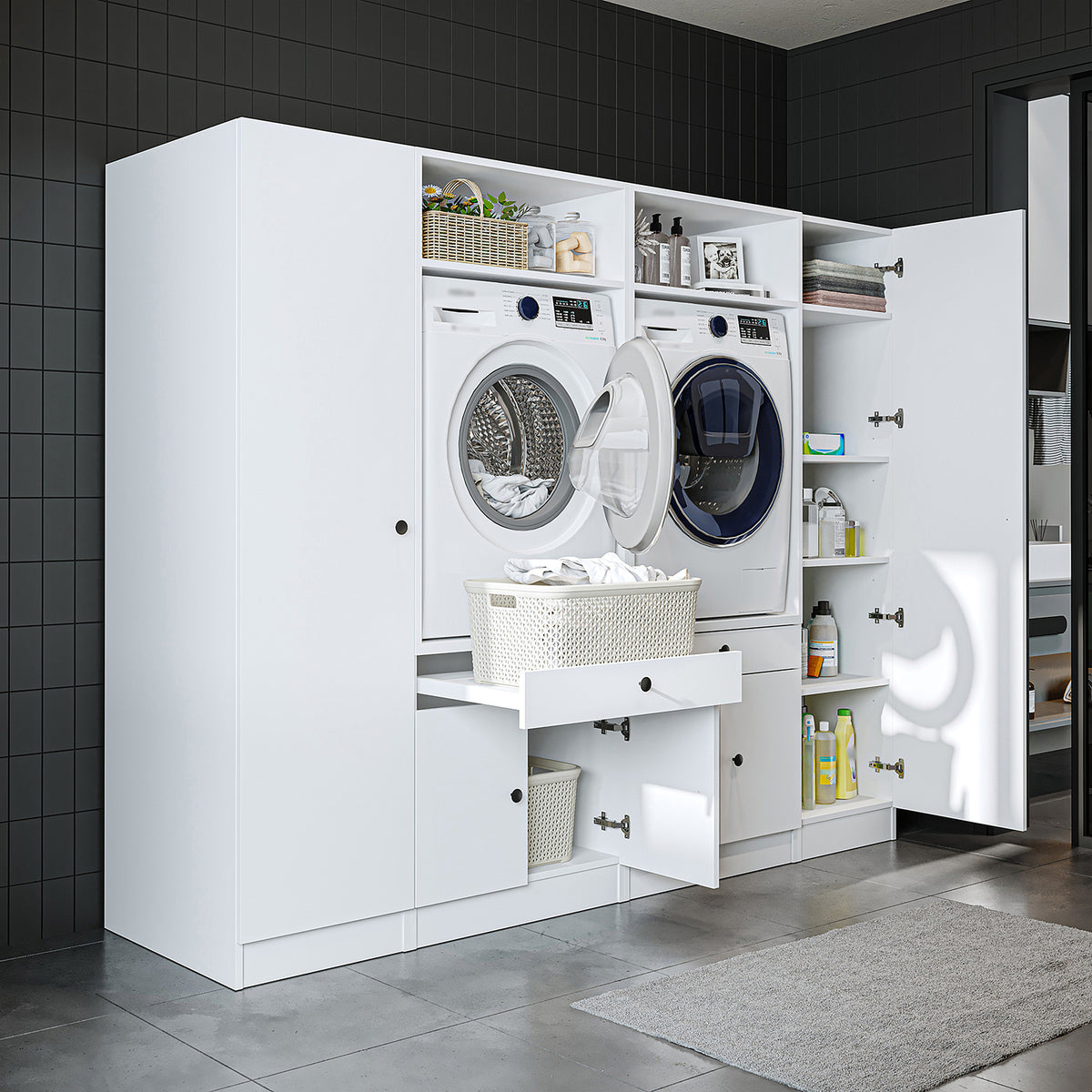 View details for Roomart Waschmaschinenumbauschrank & Schrankwand für Waschküche und Hauswirtschaftsraum – 224 cm breit – mit praktischem Ausziehbrett – erhältlich in Weiß, Eiche oder Schwarz-Eiche Roomart Waschmaschinenumbauschrank & Schrankwand für Wasc