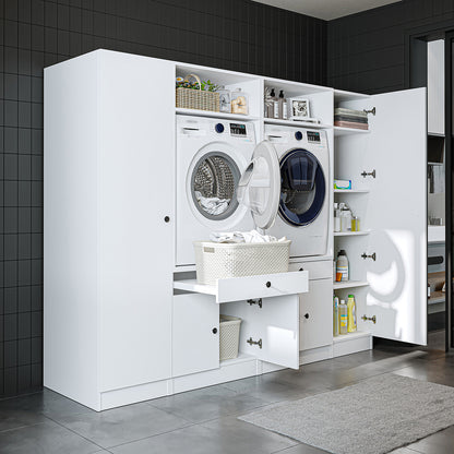 View details for Roomart Waschmaschinenumbauschrank & Schrankwand für Waschküche und Hauswirtschaftsraum – 224 cm breit – mit praktischem Ausziehbrett – erhältlich in Weiß, Eiche oder Schwarz-Eiche Roomart Waschmaschinenumbauschrank & Schrankwand für Wasc