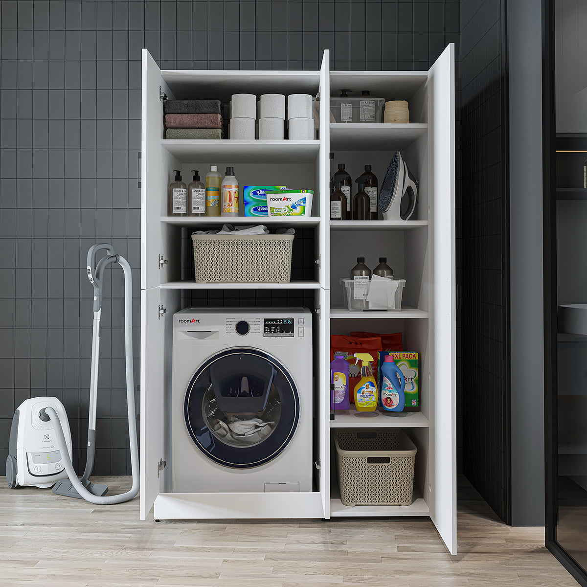 Roomart wasmachinekast DORA-II, 115 cm, voor wasmachine en droger, in 5 kleuren