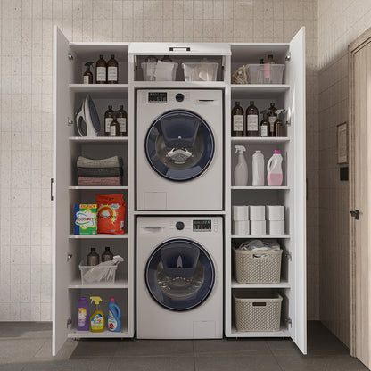 Roomart kastenwand DUO-I, 157 cm, met 2 hoge kasten en bovenkast voor wasmachine & droger, in 2 kleuren