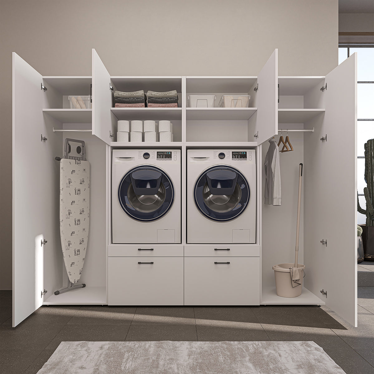 Roomart wandmeubel SERIE II, 254 cm, voor 2 apparaten met 2 hoge kasten, in 3 kleuren