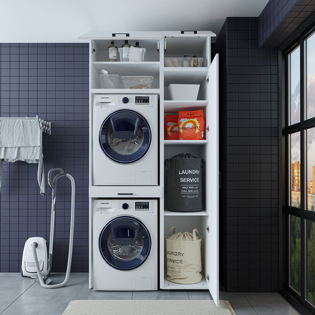 Roomart wasmachinekast DUO-I, 112 cm, met hoge kast en uittrekplank, in 3 kleuren