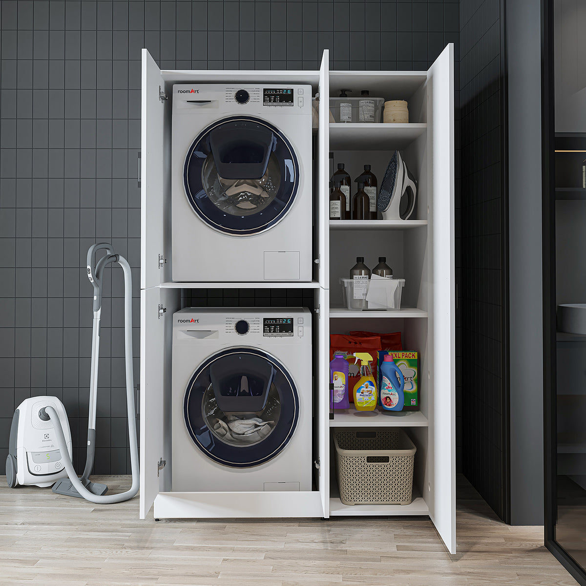 Roomart wasmachinekast DORA-II, 115 cm, voor wasmachine en droger, in 5 kleuren