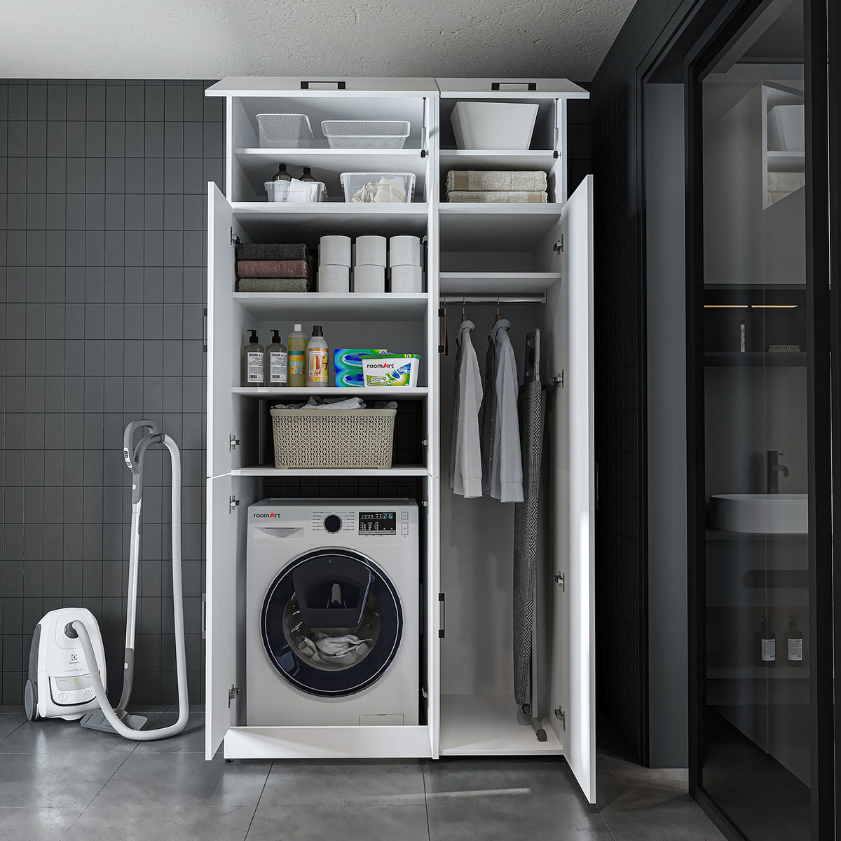 Roomart wasmachinekast DORA-II, 115 cm, voor wasmachine en droger, in 5 kleuren