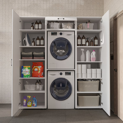 Roomart wandmeubel DUO-I, 187 cm, met 2 hoge kasten en bovenkast voor wasmachine & droger, in 2 kleuren