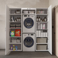 Roomart wandmeubel DUO-I, 187 cm, met 2 hoge kasten en bovenkast voor wasmachine & droger, in 2 kleuren