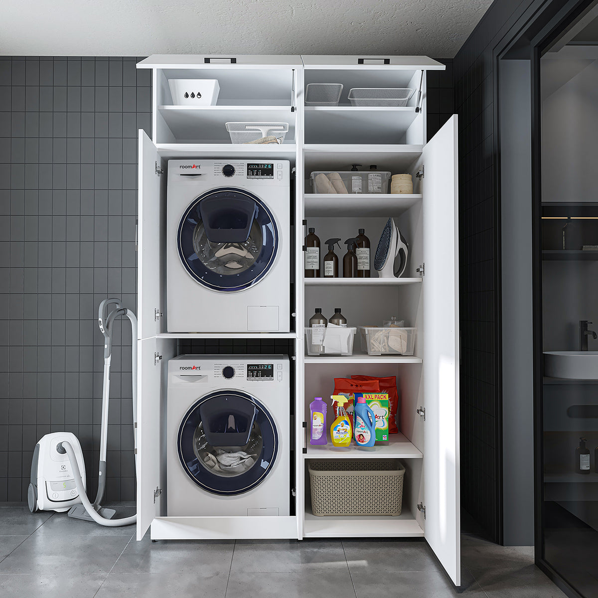 Roomart wasmachinekast DORA-II, 130 cm, voor wasmachine en droger, in 5 kleuren