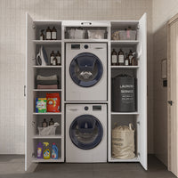 Roomart kastenwand DUO-I, 157 cm, met 2 hoge kasten en bovenkast voor wasmachine & droger, in 2 kleuren
