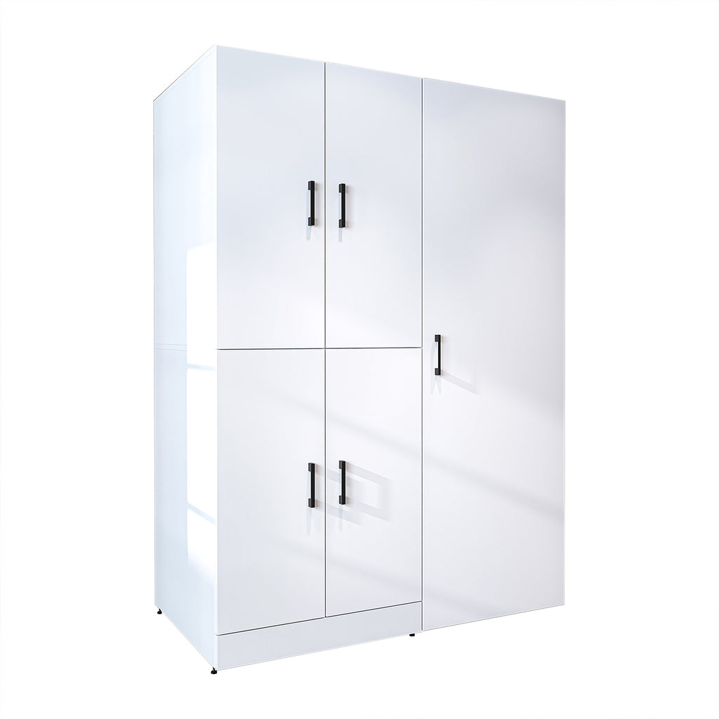 Roomart Waschmaschinenschrank " DORA SET" für Trockner & Waschmaschine, 130 cm breit, in 4 Farben, mit Türen & Ausziehbrett • Weiß • Weiß Eiche • Anthrazit Eiche • Eiche - waschmaschinenschrank, waschmaschinenregal, waschturm, schrank, weiß, waschmaschine